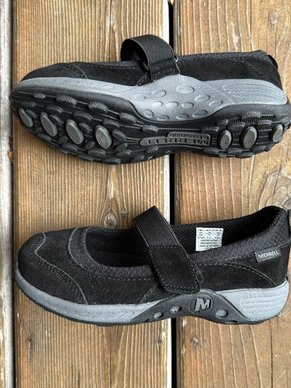NWOT Merrell Black Leather Mary Janes with Elastic Strap in Girls 11M/EU 29 - Picture 7 of 11